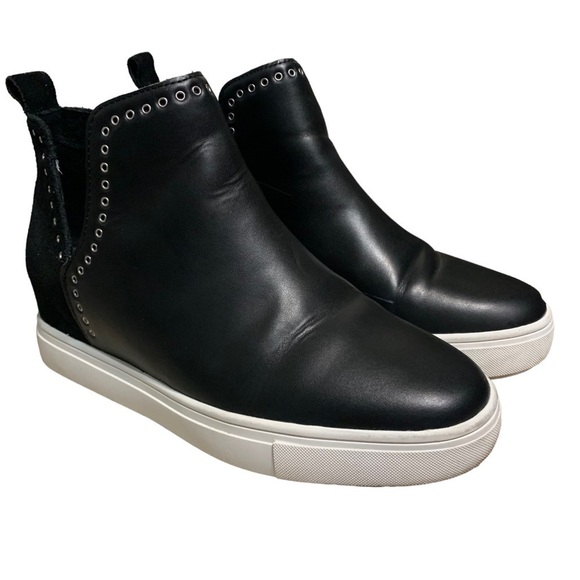 Chelsea & Violet Shoes - Chelsea & Violet shoes Milo black leather suede grommet hidden wedge sneaker 7.5